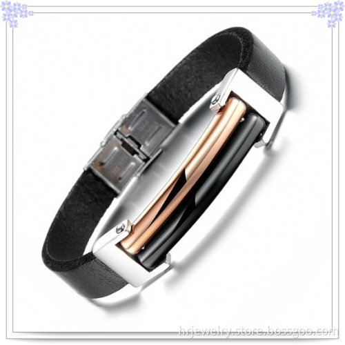 Stainless Steel Jewelry Men's Fashion Leather Bracelet (HR6082)